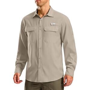 Pudolla Men's Outdoor Fishing Shirt XXXXL Khaki UV Protection Quick Dry NWT